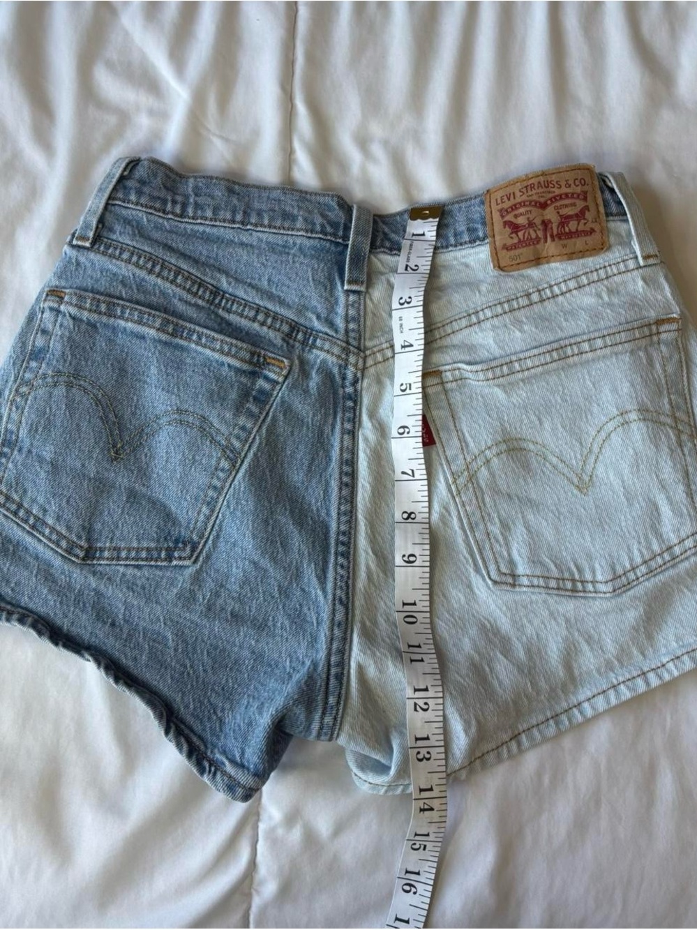 Levi's Two-Tone Cutoff Denim Shorts - Light Blue & Medium Blue - Picture 5 of 7